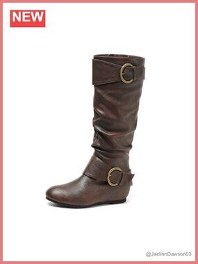 Women's Knee High Wedge Boots with Side Zip Faux Fur Lining